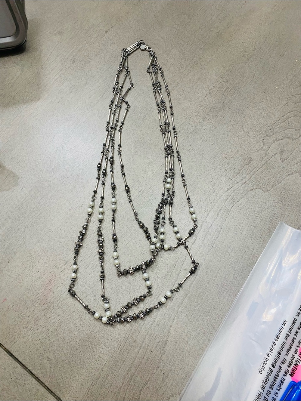 Multi-Strand Silver and White Beaded Women's Necklace